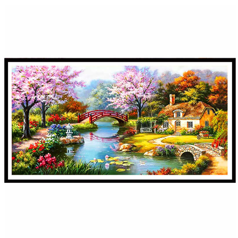包邮印花十字绣客厅风景画梦幻家园新款大幅画花园小屋