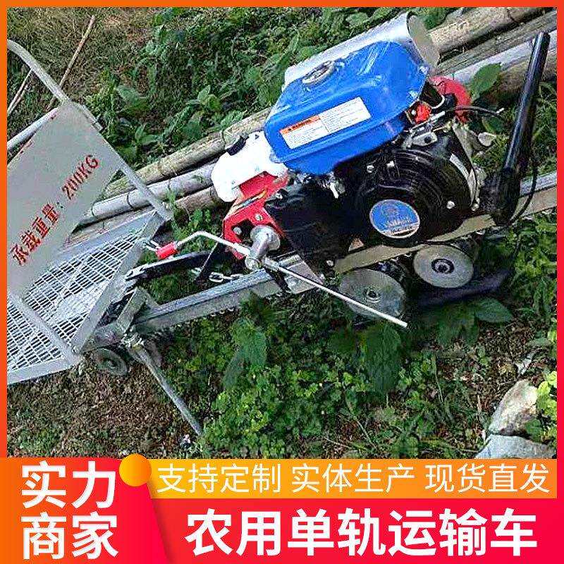 大棚果蔬大容量自卸货物输送机山地爬坡小型汽油机带单轨搬运设备