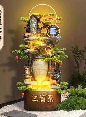 聚宝盆开业礼物店铺前台风水轮装饰办公室落地招财流水摆件水循环