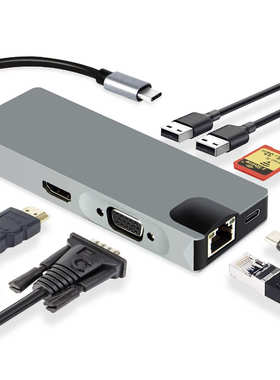 USB Type C Hub Type-C To HDMI VGA Adapter RJ45 Lan Ethernet