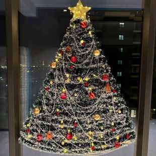 圣诞树节日橱窗玻璃场景diy布置客厅墙面氛围感ins装饰