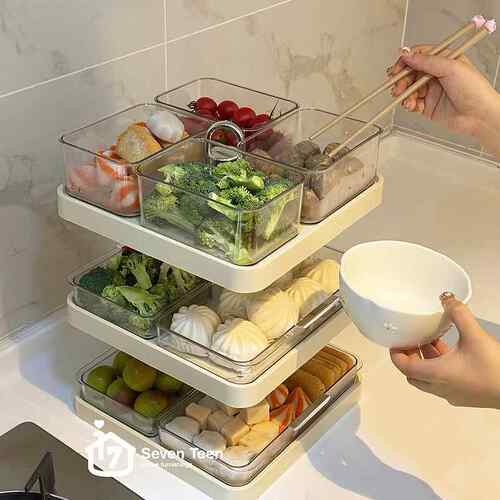 火锅配盘子可旋转分格置物架家用多功能食材备菜托 托盘多层篮高