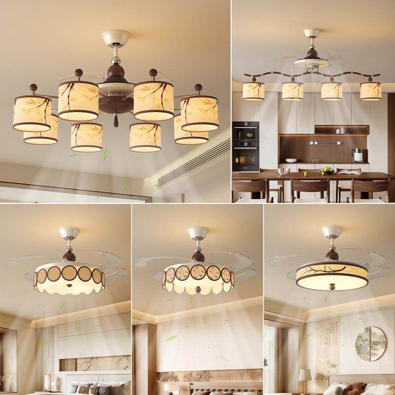 宋式美学客厅吊扇灯中国风隐形餐厅复古风扇吊灯中山灯具风扇灯