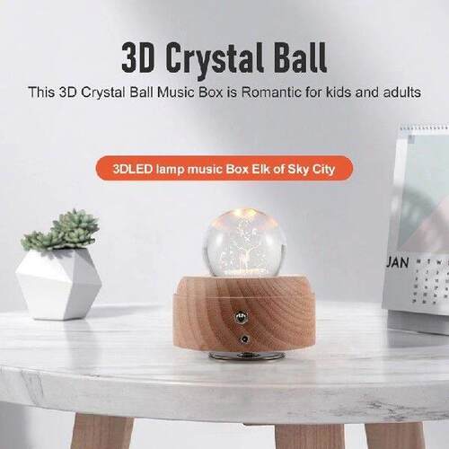 3D Crystal Ball Music Box The Deer Luminous Rotating