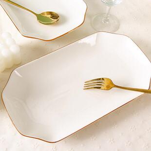 天顺陶瓷鱼盘高级感金边轻奢高端高颜值家用蒸鱼盘子方盘菜盘大号