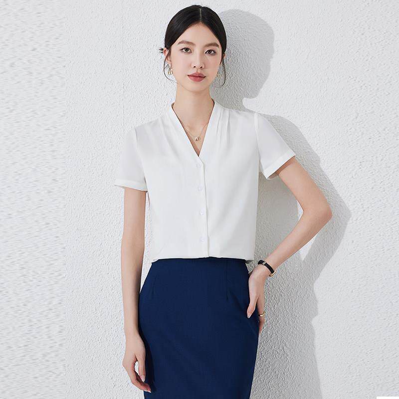 雪纺短袖衬衫女2025夏季新款高级感职业正装气质垂感衬衣工作服
