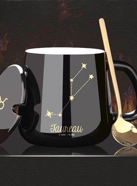星座男马克杯情侣家用陶瓷水杯带盖勺女咖啡杯高颜值大容量杯子