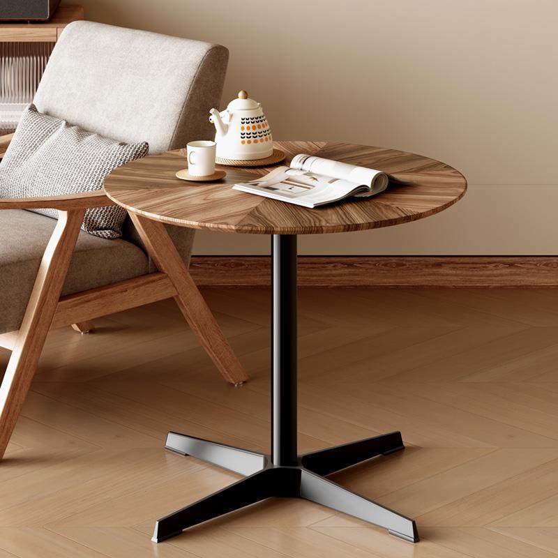 升降实木茶几移动小圆桌复古胡桃木餐桌咖啡桌中古风阳台休闲桌