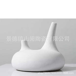 陶瓷素烧花器客厅玄关插花摆件 风格 北欧花瓶小口径异形装 饰品欧式