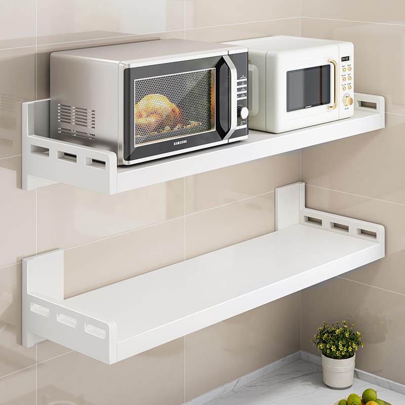 厨房不锈钢微波炉置物架壁挂式白色多功能免打孔家用调味料收纳架