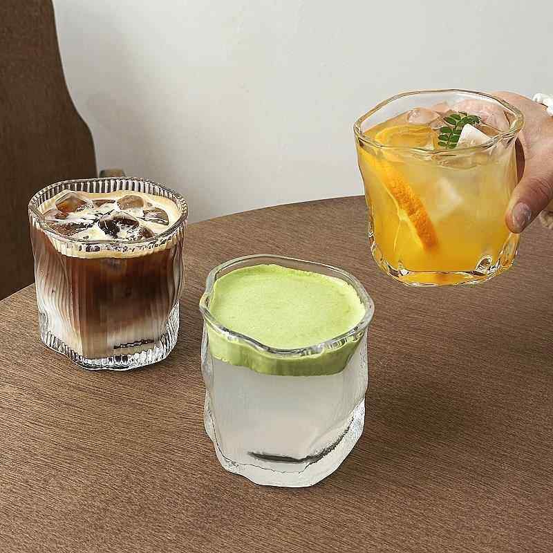 不规则扭扭杯冰美式拿铁咖啡杯玻璃杯家用威士忌酒杯果汁杯冷饮杯