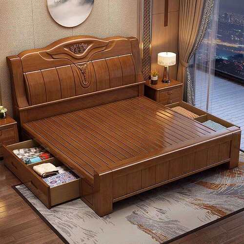 中式全实木床现代简约主卧婚床1.8米双人床1.5m经济型高箱储物床