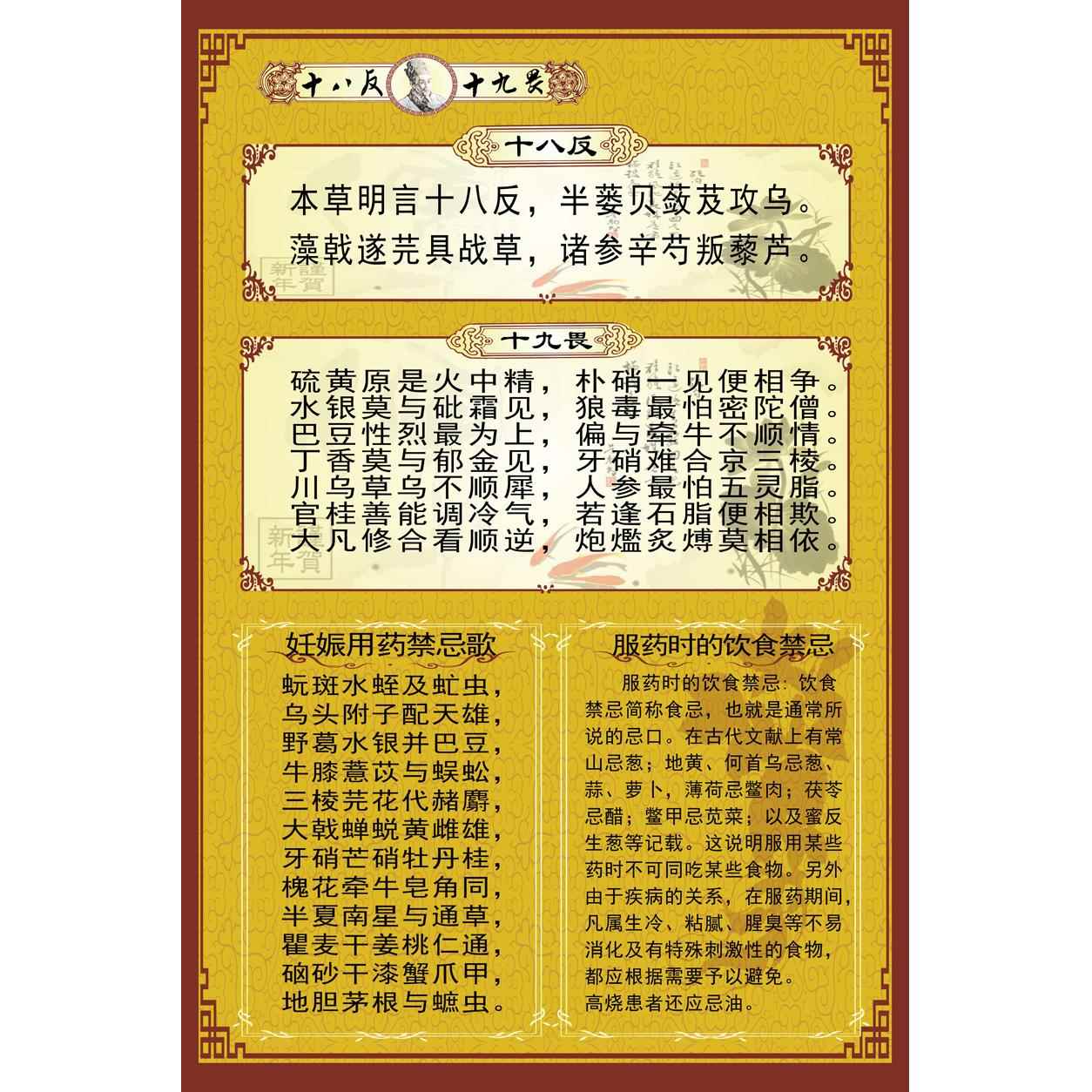 中医文化挂图画框 中药配伍禁忌十八反十九畏墙画 医院药房装饰画