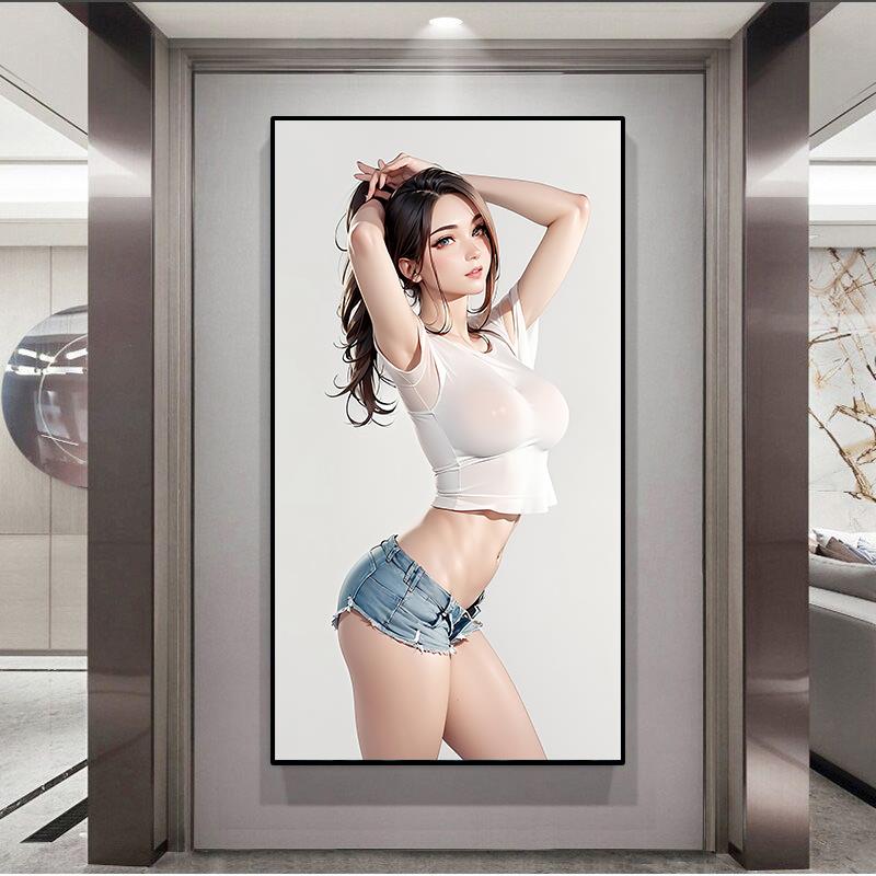 玄关装饰画走廊过道美女比基尼挂画动漫艺术现代简约轻奢人物画图片
