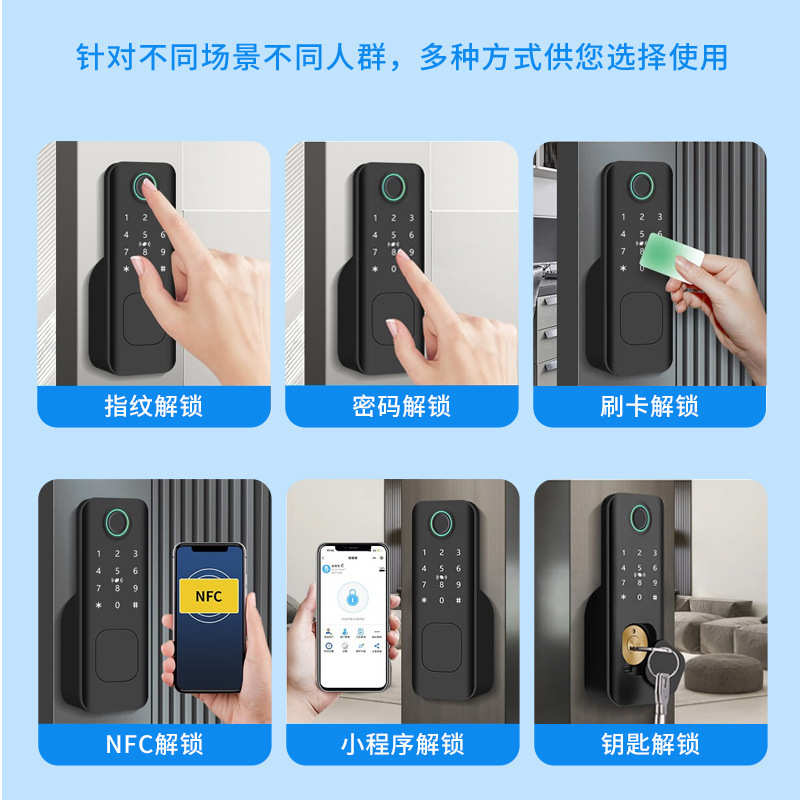 牛头锁双面指纹密码智能锁户外防水庭院门免布线出租房公寓刷卡锁