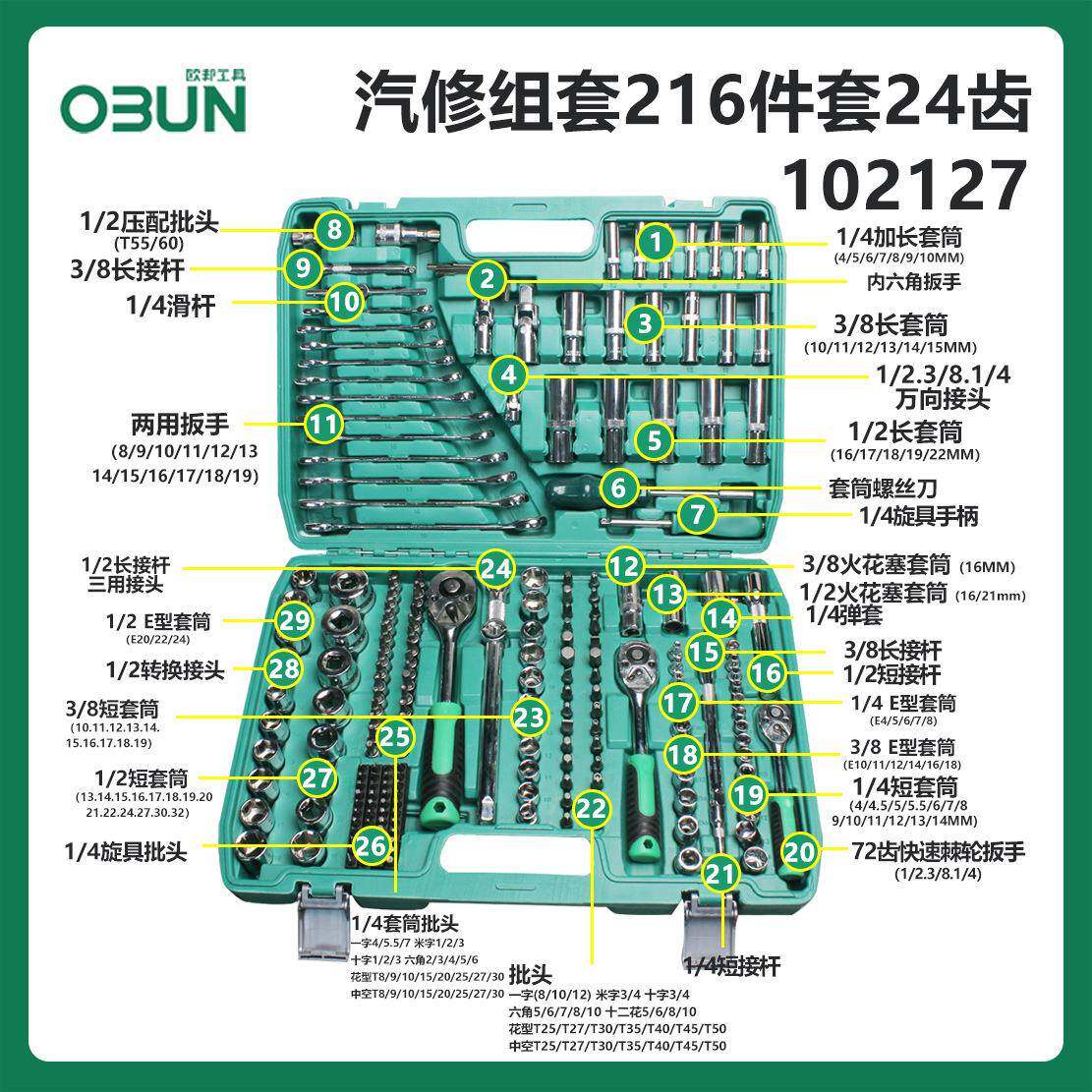 具216汽修工套装套筒扳手棘轮汽维修组车合工修车具箱多功189能小