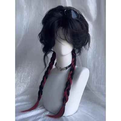 【红陨星】假发男女同款红色挑染水母头长直发自然彷真发全头套式