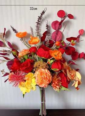 摆件手札花假售楼处花束样板间花艺台商餐桌仿真m223橘红务