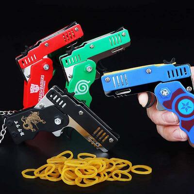 1pc Mini Toy Metal Gun with Rubber Band Fun Folding Pistol