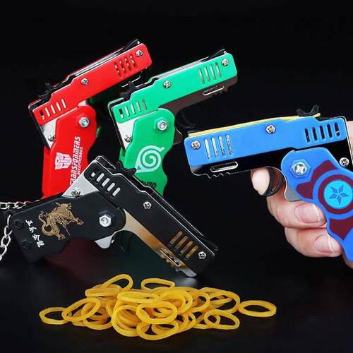 1pc Mini Toy Metal Gun with Rubber Band Fun Folding Pistol