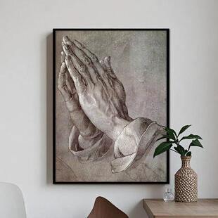 祈祷之手》丢勒素描装饰画世界名画油画玄关走廊装饰画挂画墙壁画