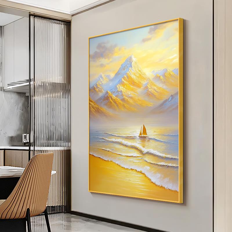 金山画靠山图玄关装饰画海浪走廊过道尽头壁画山水风景正对门挂画