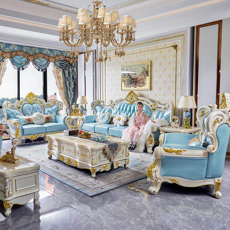 欧式真皮实木沙发豪华别墅大坪数2025新款头层牛皮123组合家俱