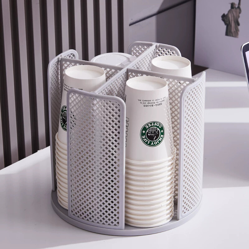 杯架饮水机一次性杯子收纳置物架取杯器桌面水杯纸杯旋转放置托盘