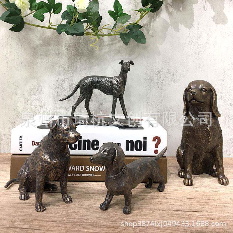 跨境热款仿铜狗摆件家居室内桌面灵缇腊肠斯普林格猎犬装饰小摆件