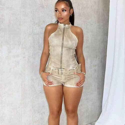Summer Spring Women's Distressed Style Denim 2-Piece Set -