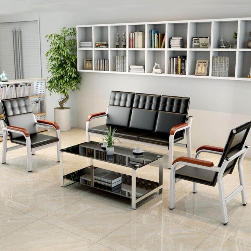 三位办公沙发商接待务室简会客排椅CDX加厚西约皮铁人架皮艺茶几