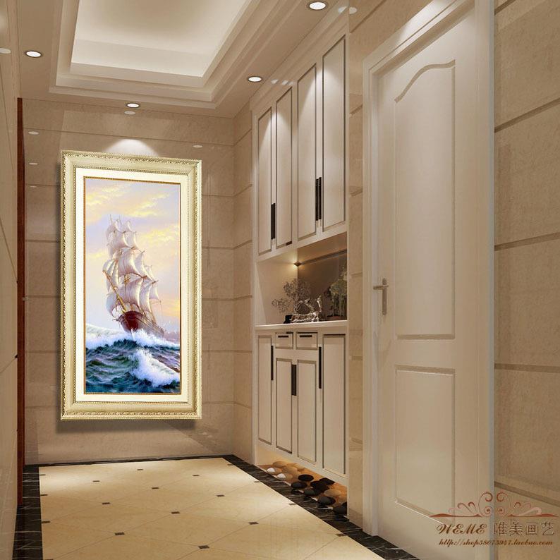 厂ZUG饰家三联画一帆风顺餐客厅装画竖版厅油玄关挂画