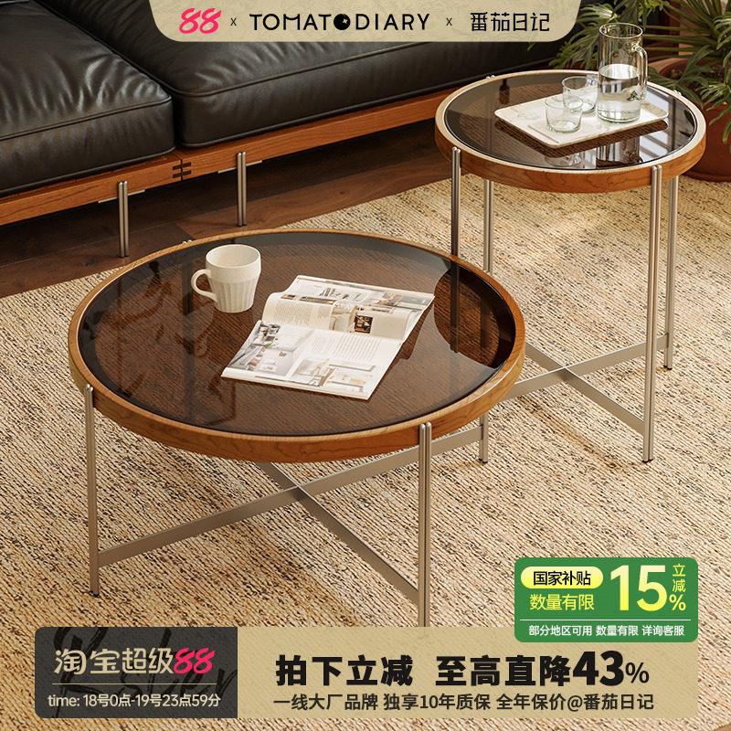 北欧玻璃茶几组合小户型实木创意简约方圆形客厅家俱网红茶几圆桌