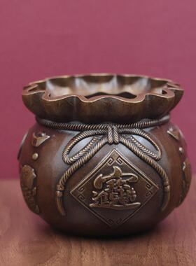 精钱品黄铜存钱罐摆厅件创意客桌面储蓄招财进宝罐饰摆件袋子铜装