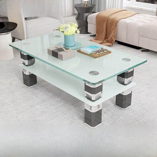 简单现代矩形钢化玻璃咖啡桌台面钢化小公寓客厅组合小玻璃咖啡桌