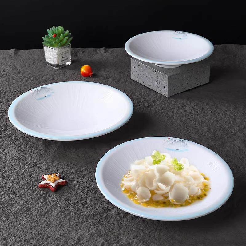 农家小炒黄牛肉盘子菜盘密胺塑料三角形盘中式湘菜馆餐具商用酒店