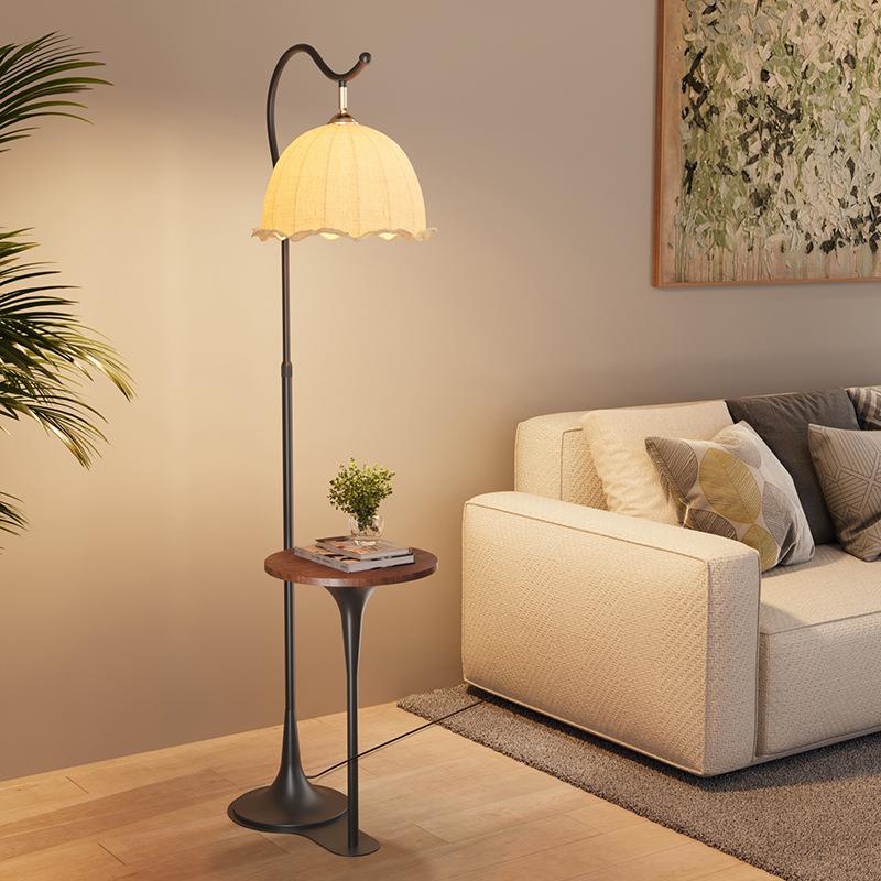 中古落地灯客厅实木法式复古氛围灯置物架沙发旁卧室床头一体台灯