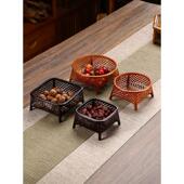 手工竹编果篮创意家用点心筐新中式 复古茶点盘圆形收纳篓迷你竹