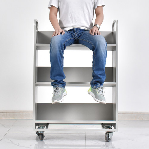 学校图书馆书车书梯静音小推车二层三层v型w型档案室移动平板推车