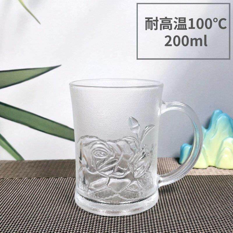 玻璃杯子家用水带把啤酒杯果汁扎啤杯无铅磨砂耐热泡茶杯6祇套装