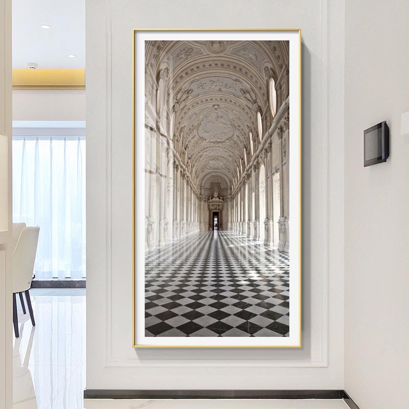 现代美式玄关装饰画竖版大气法式走廊墙挂画客厅入户轻奢抽象壁画