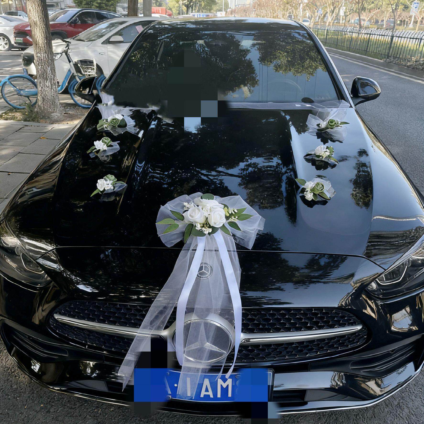 婚车装饰车头花婚庆用品主婚车布置拉花蝴蝶结车纱接亲车队装饰品