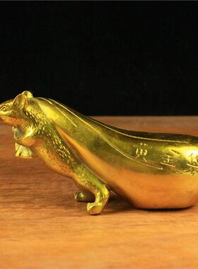 铜黄金袋鼠铜鼠背钱袋纯铜老鼠拉黄金袋家居工艺礼品摆饰桌面办公