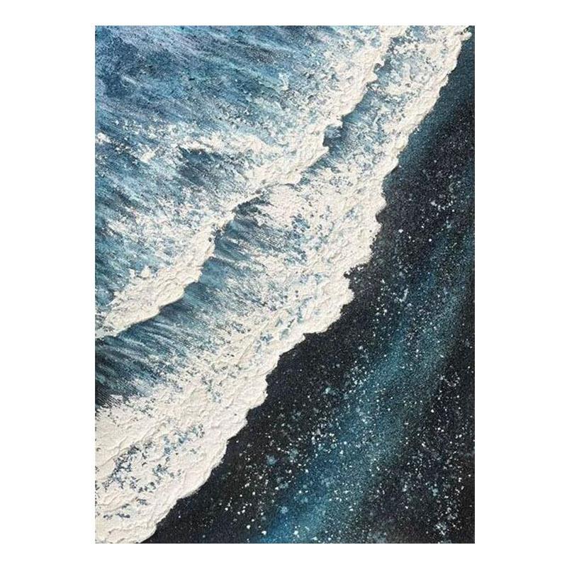 纯手绘油画蓝色肌理画大海客厅装饰画高级沙发背景墙玄关挂画立体