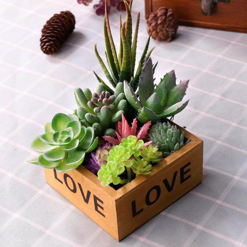 仿真多肉盆栽假花木盒多色仿真花假绿植肉肉客厅餐桌办公桌装饰品