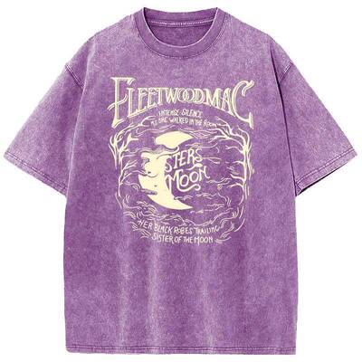 Holafish Acid Wash Vintage Moon Pattern T-Shirt T-Shirt,Heav