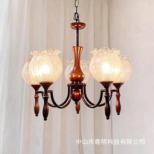 美式复古风实木玻璃吊灯法式田园风客厅温馨卧室民宿酒店装饰吊灯