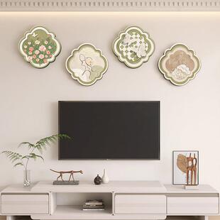 奶油风客厅电视机上方装饰画画好寓意沙发背景墙壁画画小清新绿植