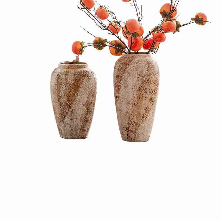 花瓶摆件客厅插花陶瓷感侘寂风陶罐干花粗陶复古新中式落地大绢花,家居饰品,花瓶,淘宝优惠券,粉丝福利购,淘宝优惠卷