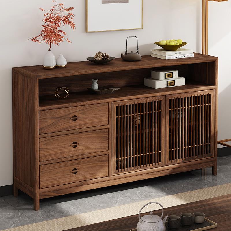 北美黑胡桃木餐边茶水柜隔断实木玄关柜新中式餐厅储物酒柜博古架